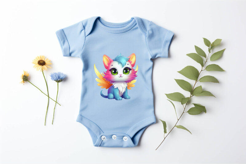 Cute rainbow cat. TShirt Sticker.