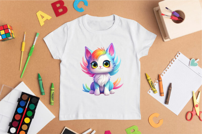 Cute rainbow cat. TShirt Sticker.