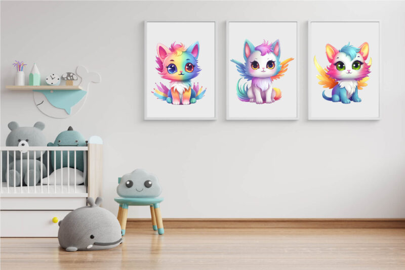 Cute rainbow cat. TShirt Sticker.