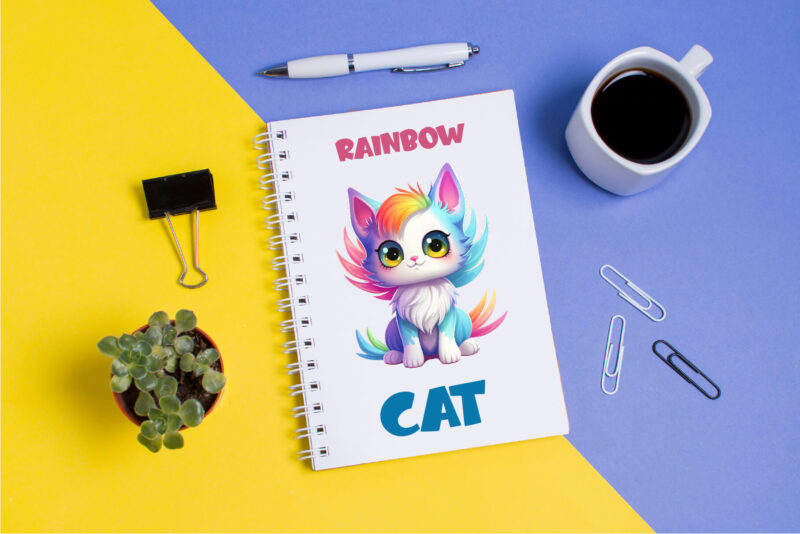 Cute rainbow cat. TShirt Sticker.