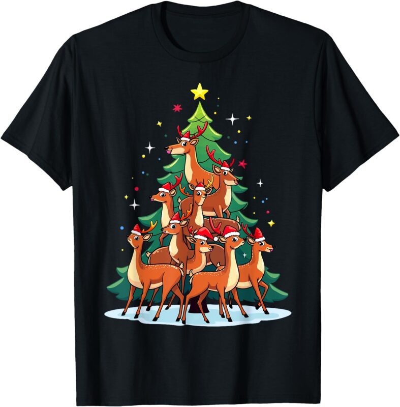 Deer Christmas Tree Funny Bambi Holiday Cute Deer T-Shirt