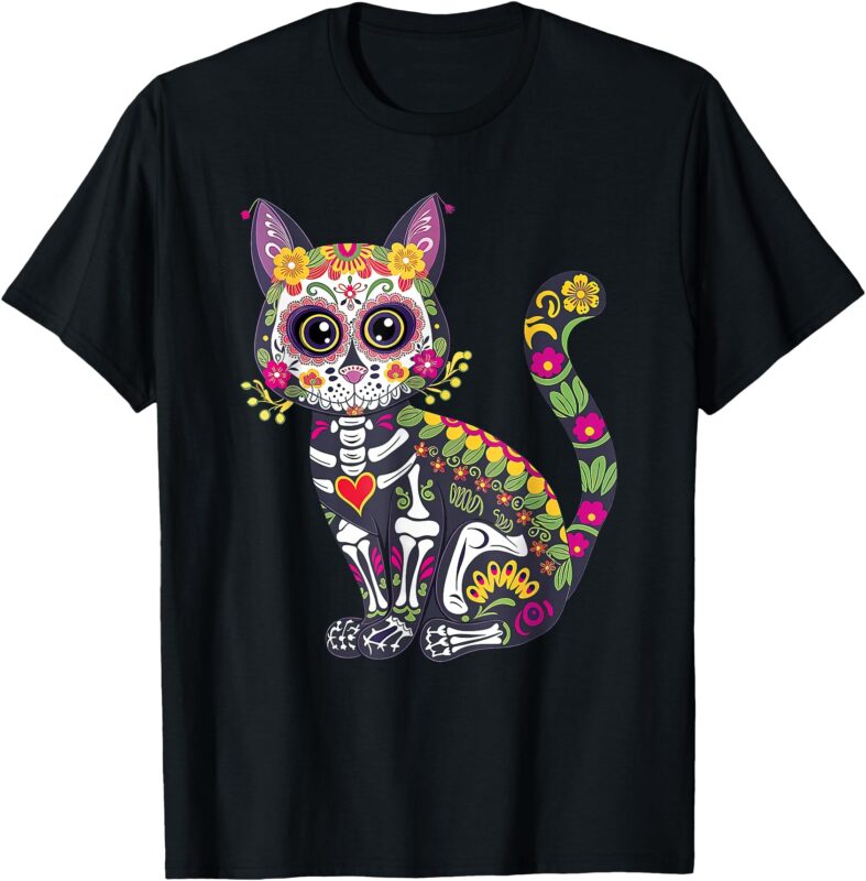 Dia De Los Muertos Mexican Sugar Skull Cat Day Of The Dead T-Shirt