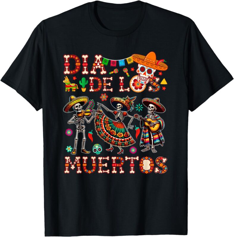 Dia De Los Muertos Mexican Three Floral Skeletons Mexican T-Shirt
