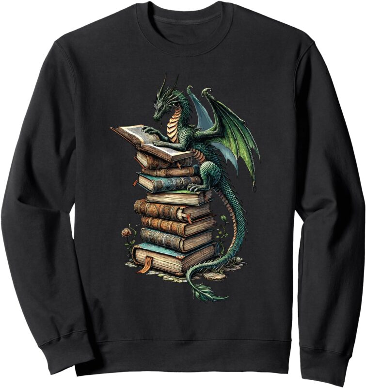 Distressed Dragons and Books Bookworm Dragons Reading Book Sweatshirt