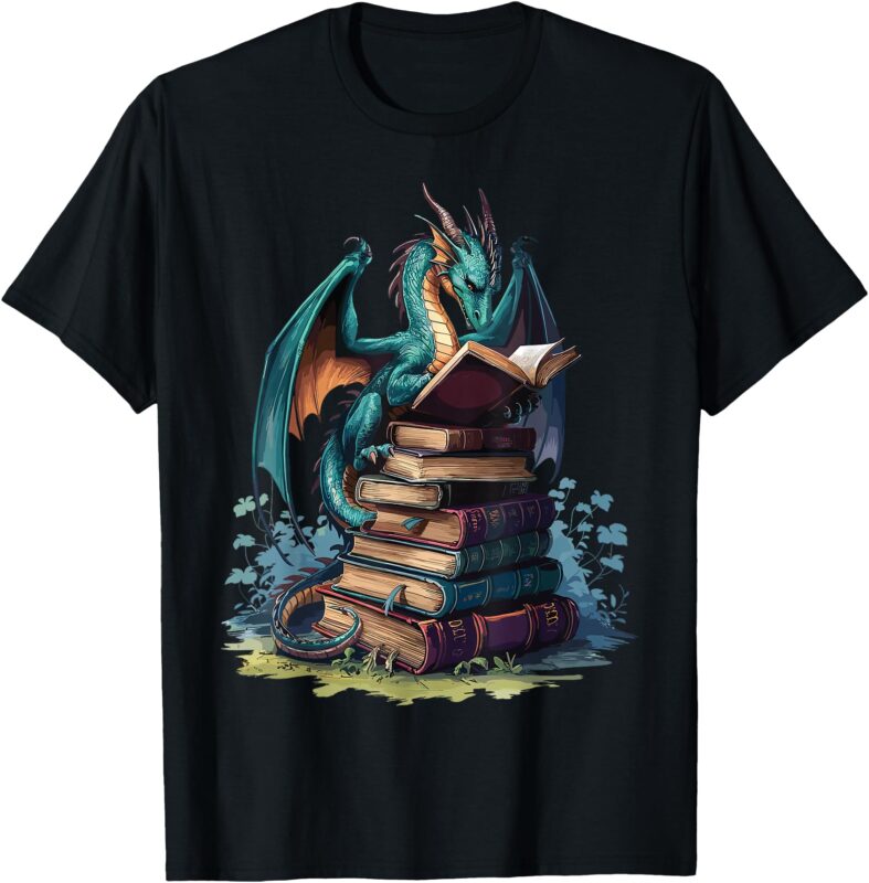 Distressed Dragons and Books Dragons Reading Book Lover T-Shirt