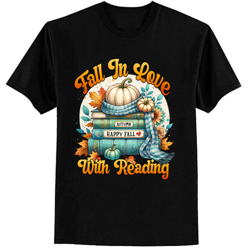 Fall In Love With Reading Book Autumn Pumpkins And Teachers T-Shirt ltsp