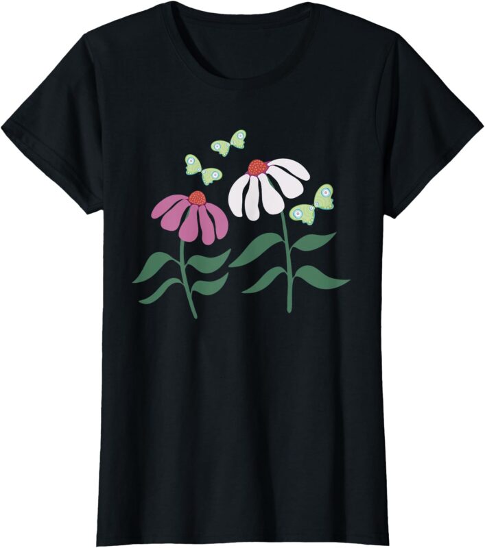 Flower and Butterfly Graphic Tee Cone Flower and Butterflies T-Shirt
