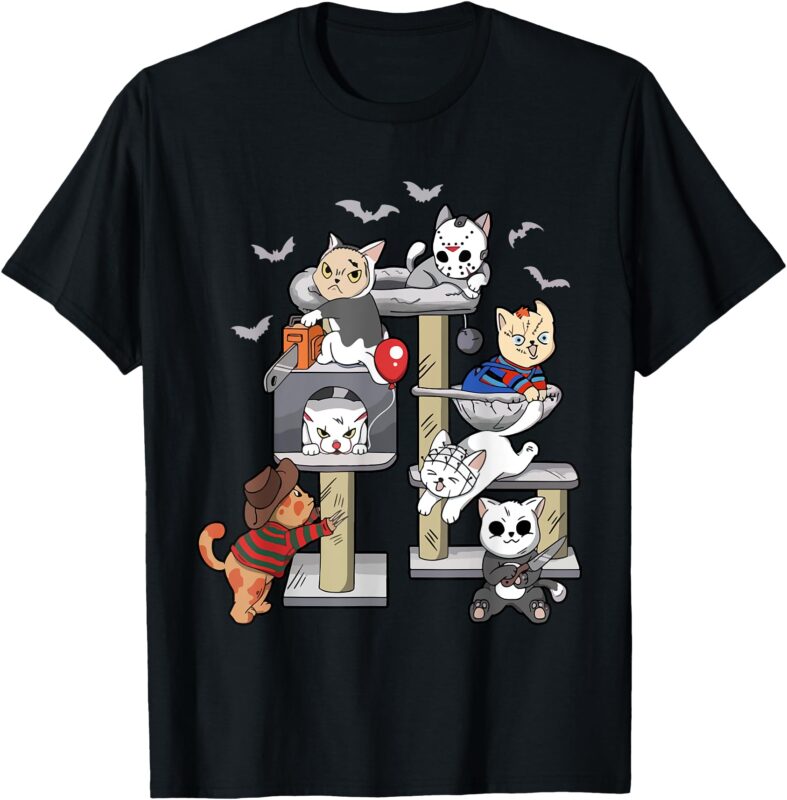 Funny Cat Horror Movies Cute Halloween Cat Lovers Matching T-ShirtFunny Cat Horror Movies Cute Halloween Cat Lovers Matching T-Shirt