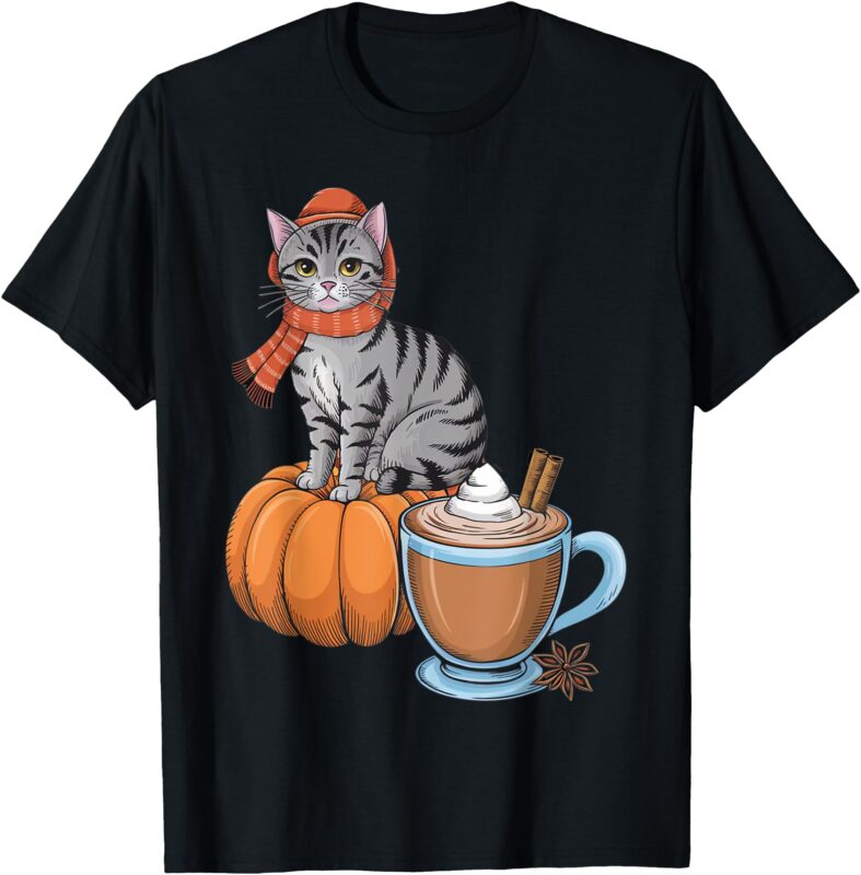 Funny Cat Pumpkin Spice Coffee Thanksgiving Autumn Cat Lover T-Shirt
