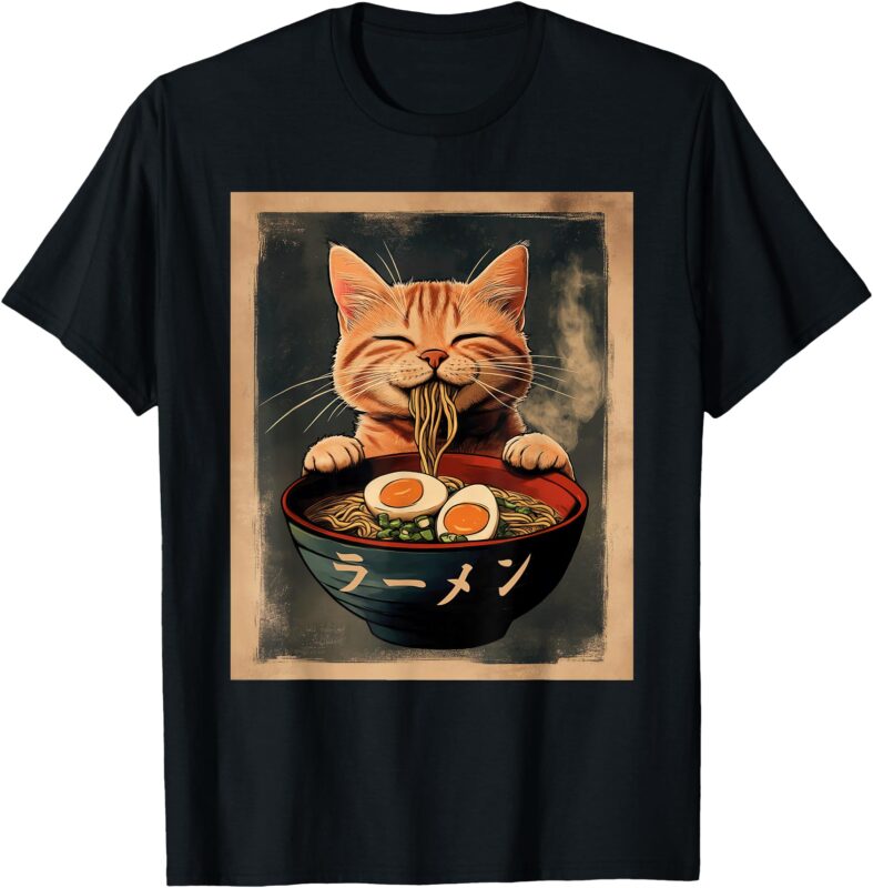 Funny Ginger Cat Ramen Japanese Graphic Tee Kawaii Anime T-Shirt
