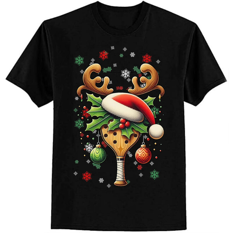 Funny Pickleball Player Christmas Holiday Reindeer Xmas T-Shirt ltsp