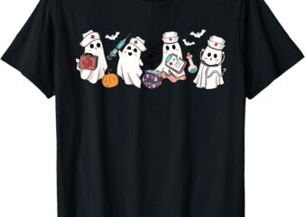 Ghost Nurses Halloween Crew Funny Costume Scrub Top Women T-Shirt