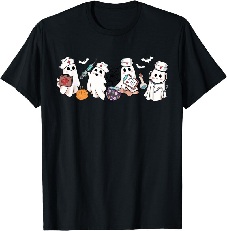 Ghost Nurses Halloween Crew Funny Costume Scrub Top Women T-Shirt