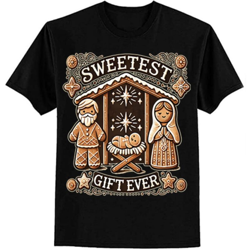 Gingerbread Christmas Nativity Sweetest Ever Jesus Mary T-Shirt ltsp
