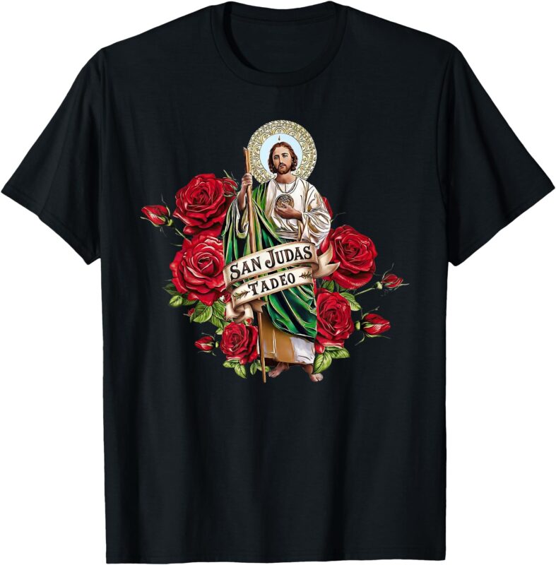 Girls Women Red Roses San Judas Tadeo con Bandera de México T-Shirt