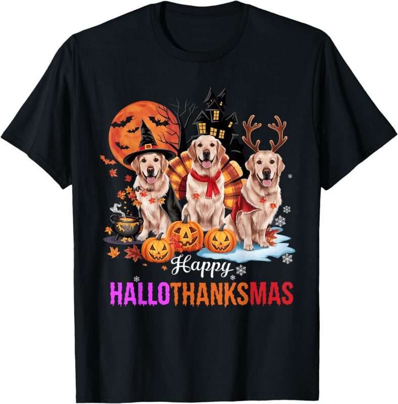 Golden Retriever Happy Hallothanksmas Halloween Thanksgiving T-Shirt