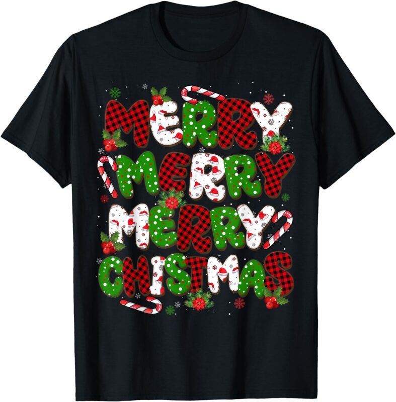 Groovy Plaid Merry Christmas Xmas Family Mens Womens Boys T-Shirt