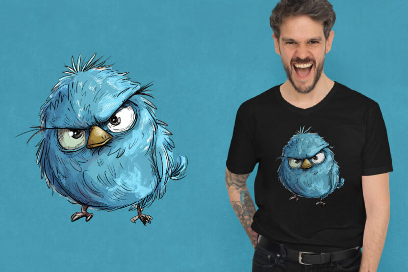 Grumpy cute birds 07. TShirt Sticker.