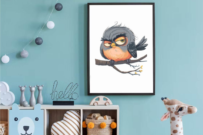 Grumpy cute birds 07. TShirt Sticker.