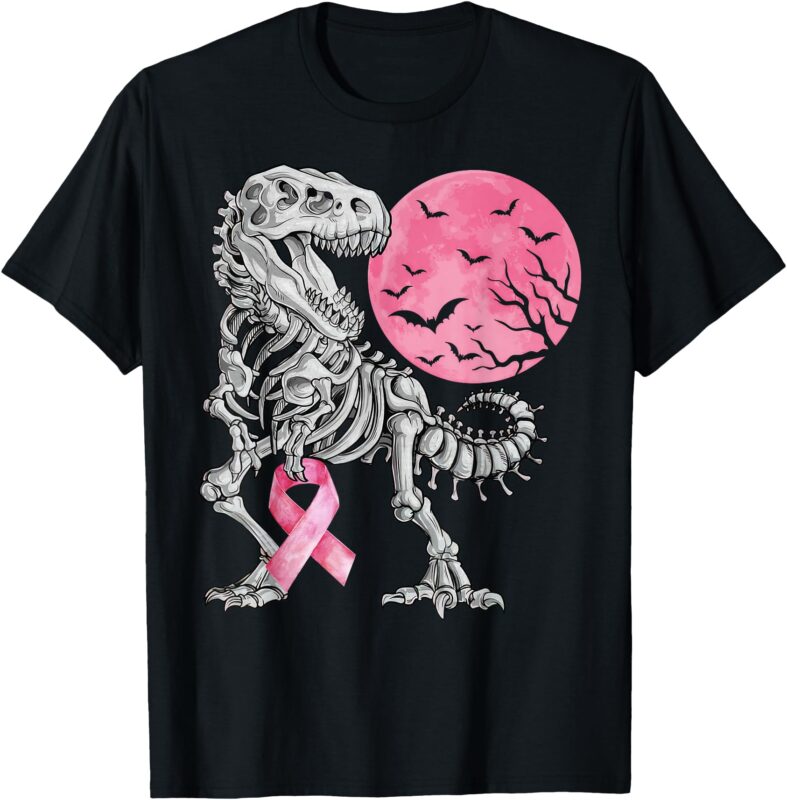 Halloween Boys Dinosaur Pink Ribbon Breast Cancer Awareness T-Shirt