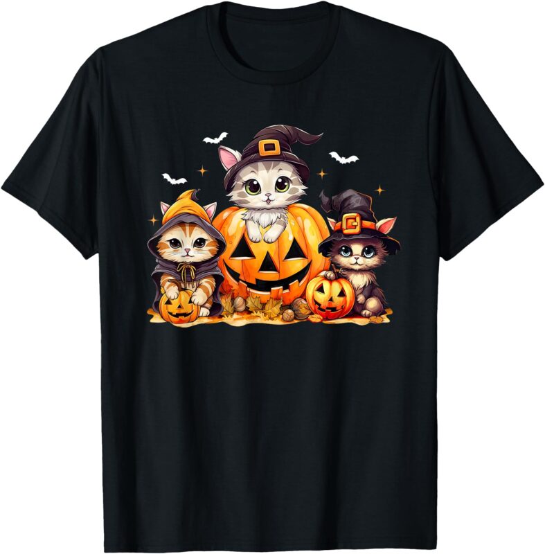 Halloween Cat Shirt For Women Girls Pumpkin Spooky Season T-Shirt