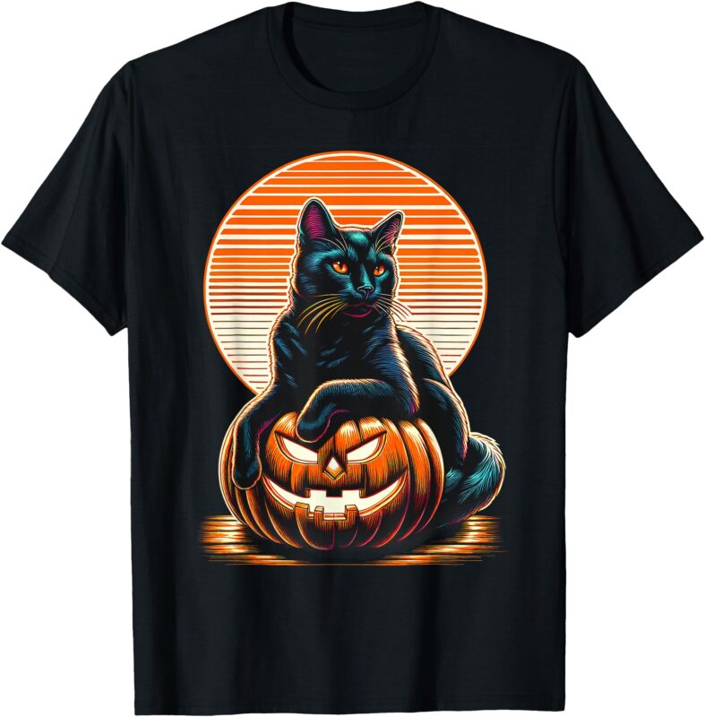Halloween Cat Womens Funny Fall Pumpkin Cat Lover Cute T-Shirt