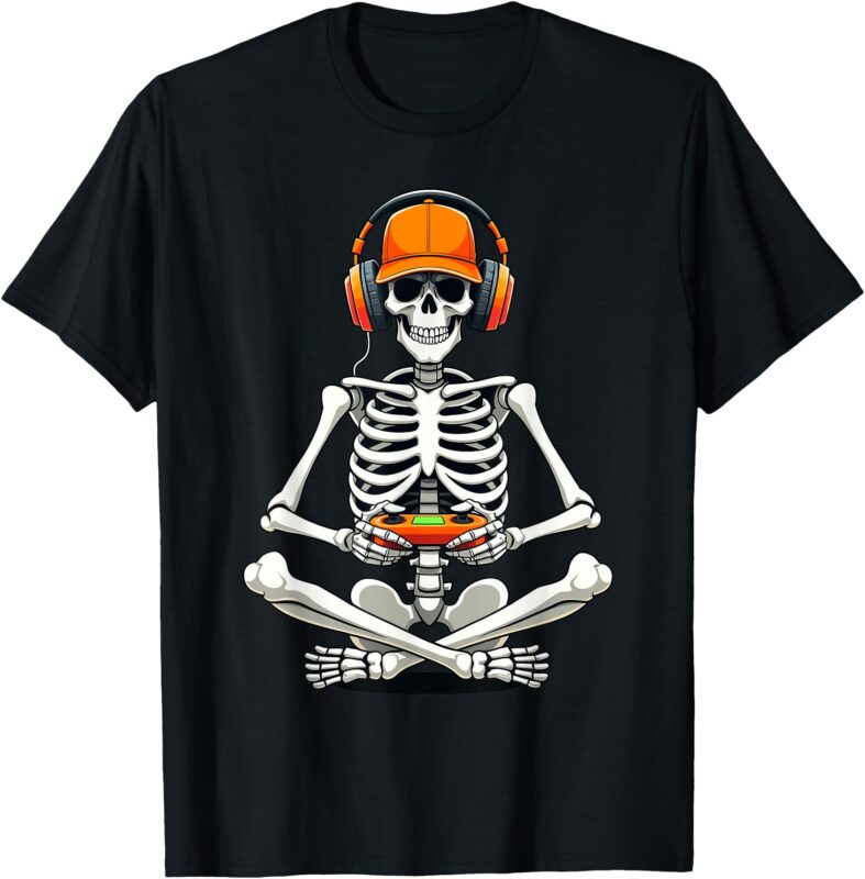 Halloween Skeleton Gamer Video Gaming Boys Girls Men Women T-Shirt