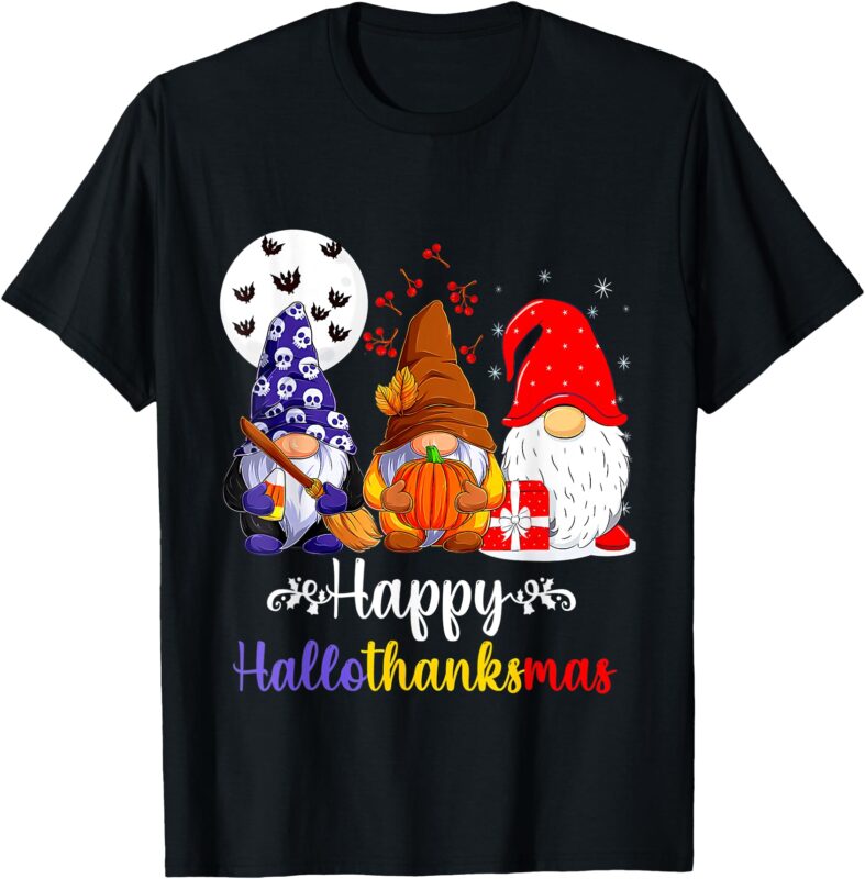 Halloween Thanksgiving Christmas Happy HalloThanksMas Gnomes T-Shirt