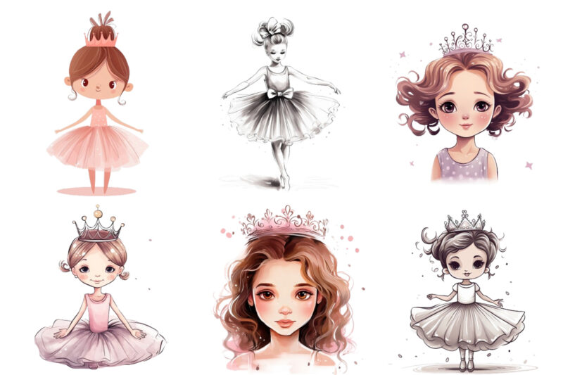 Hand drawn beautiful lovely little ballerina