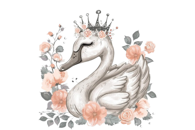 Hand drawn cute Little Princess Swan