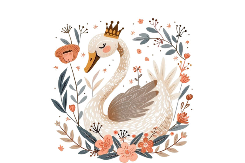 Hand drawn cute Little Princess Swan