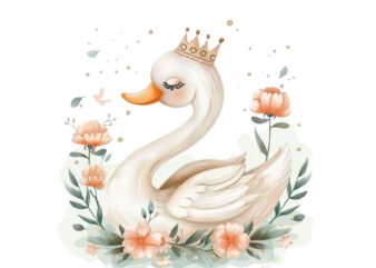 Hand drawn cute Little Princess Swan graphic t shirt