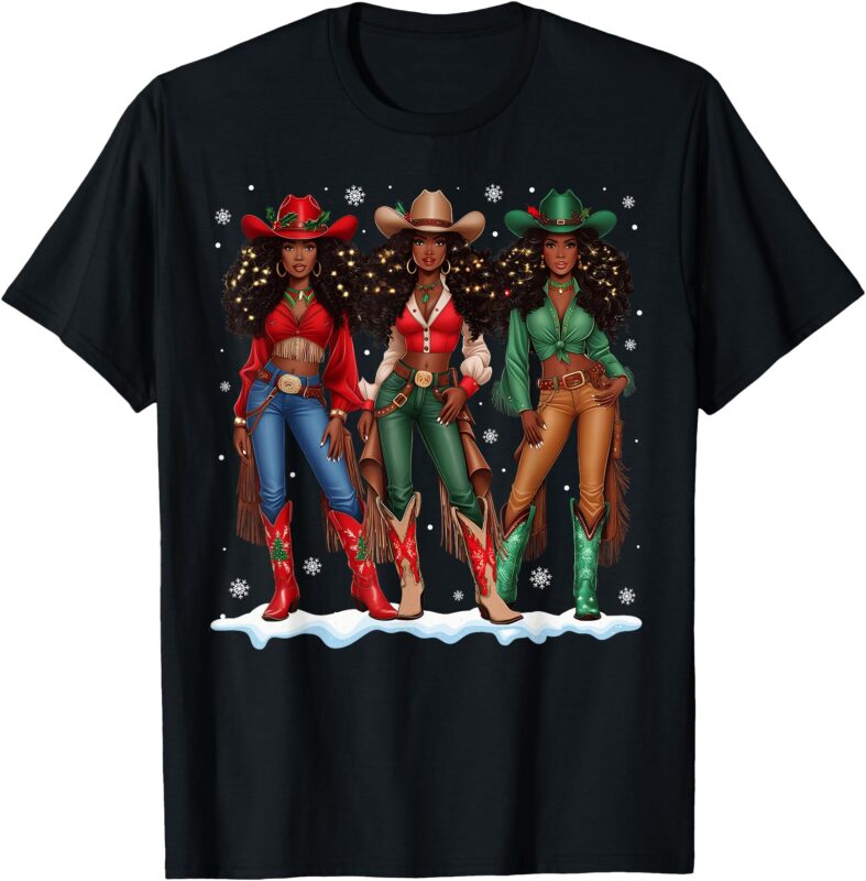 Howdy Retro Western Black Cowgirl African Merry Christmas T-Shirt