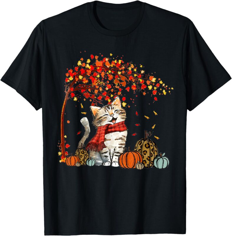 It’s Fall Y’all Cat Leaf Fall Tree Hello Autumn Thanksgiving T-Shirt