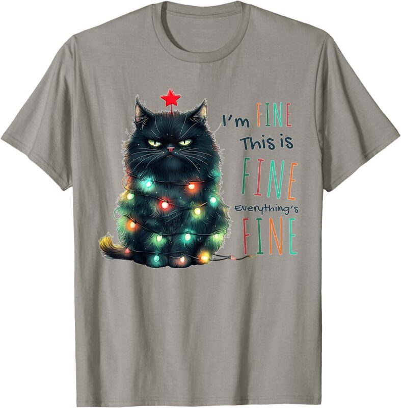 It’s Fine I’m Fine Everything Is Fine Funny Cat Christmas T-Shirt