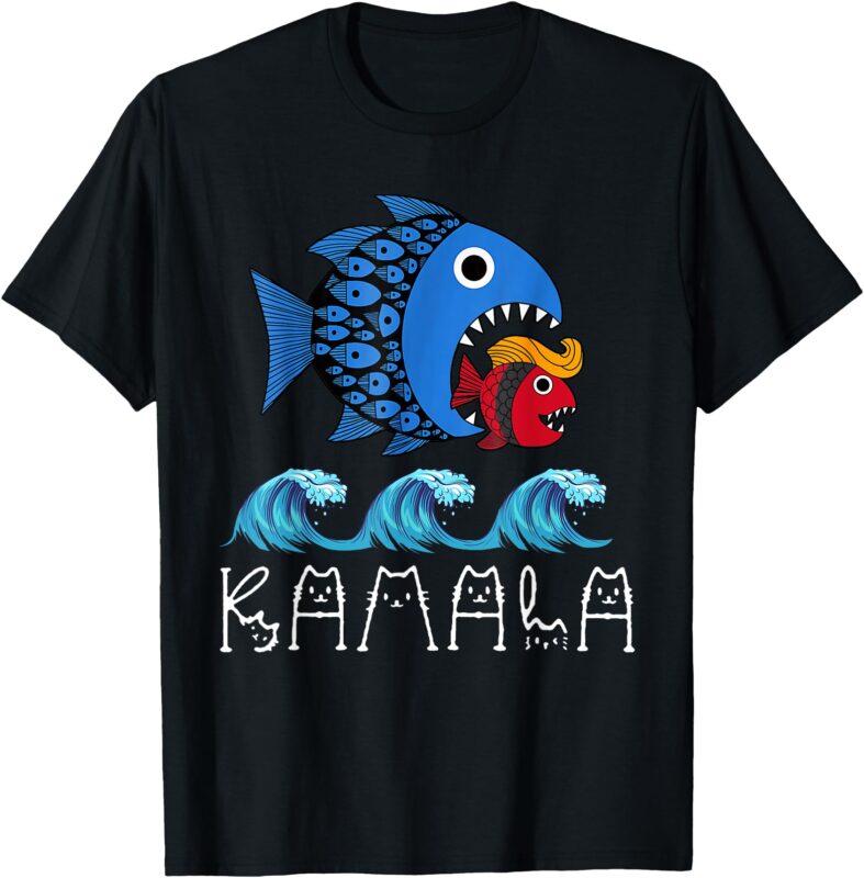 Kamala Over Trump Blue Wave Big Fish Eats Small Fish Print T-Shirt