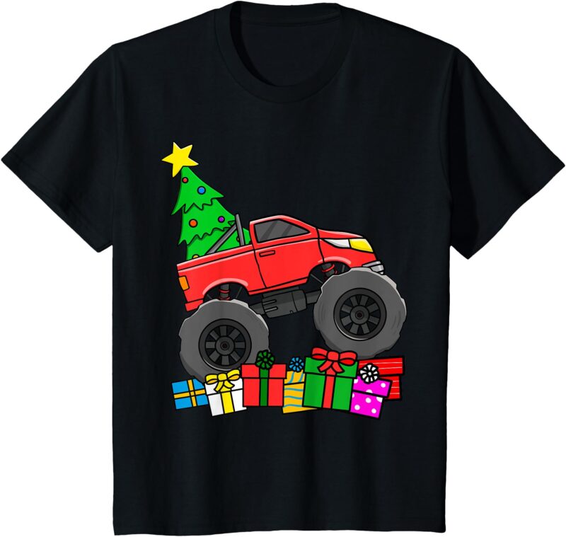 Kids Boys Monster Truck Christmas Tree Toddler T-Shirt