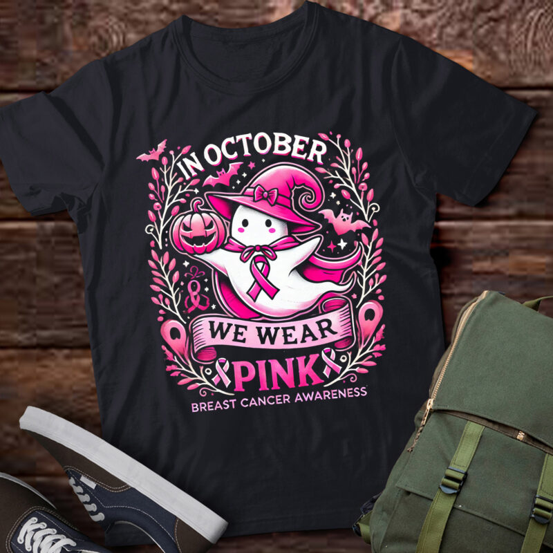 LT444 We Wear Pink Ghost Witch Breast Cancer Awareness Gift