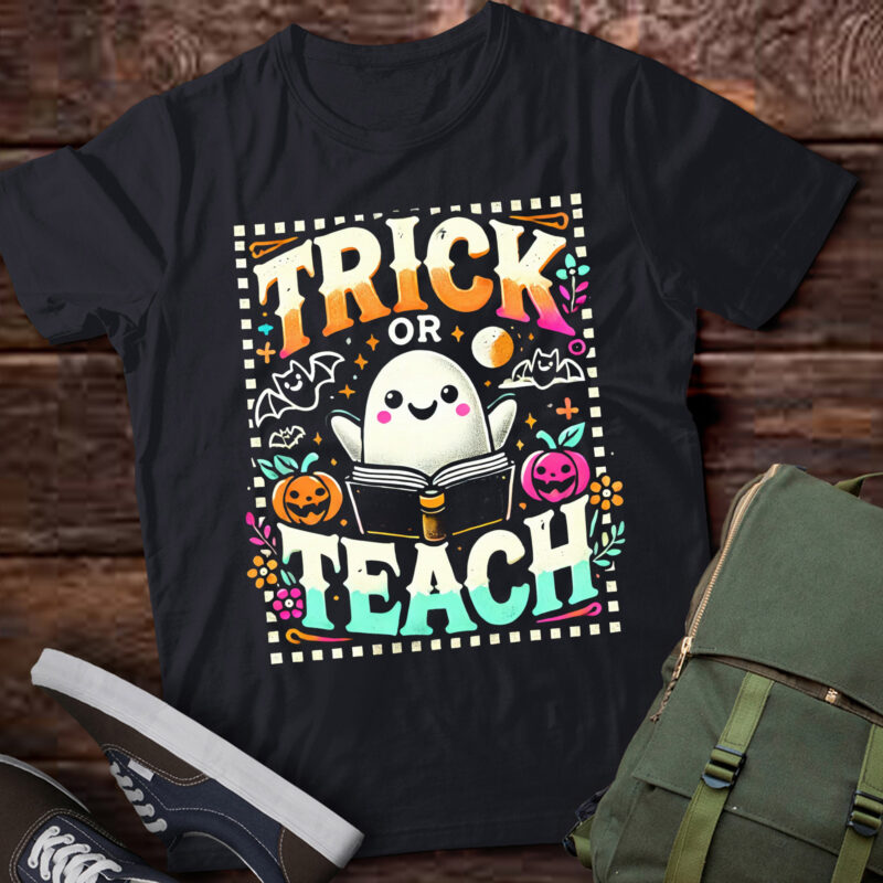 LT550 Groovy Halloween Trick or Teach Retro Floral Ghost