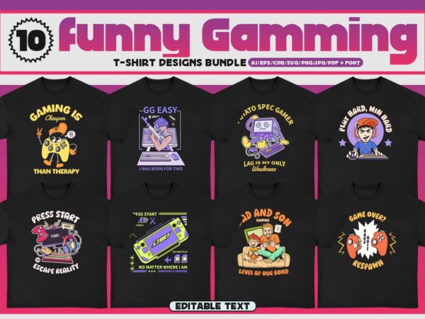 Funny gaming t-shirt designs bundle Funny gaming t-shirt designs bundle