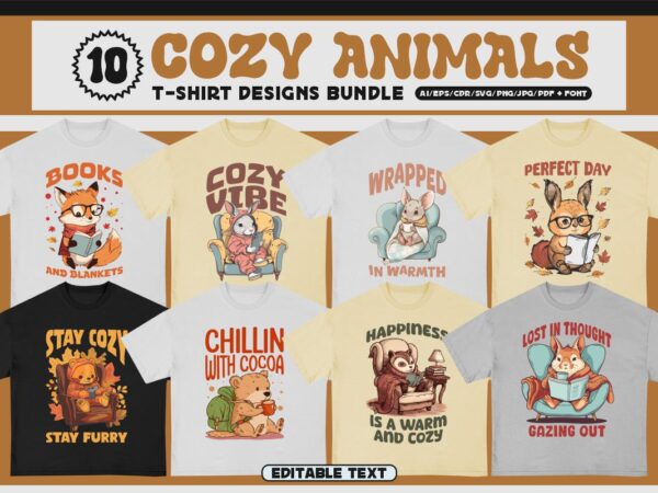 Cozy animals t-shirt designs bundle Cozy animals t-shirt designs bundle