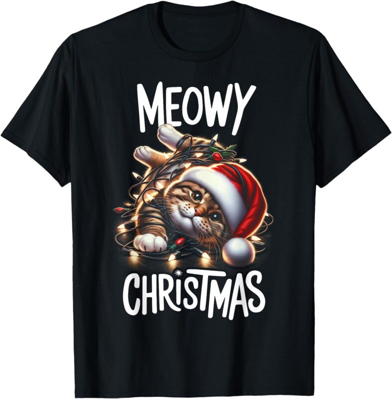 Meowy Christmas Cat Lover Funny Festive Holidays Cute Kitten T-Shirt