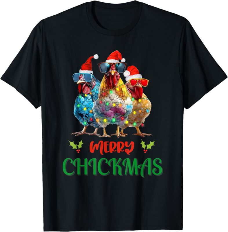Merry Chickmas Ornament Lights Chicken Farmer Christmas T-Shirt