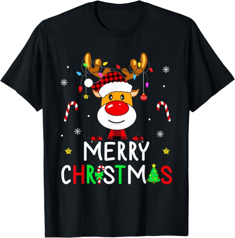 Merry Christmas Red Santa Hat Reindeer Xmas Family Men Women T-Shirt