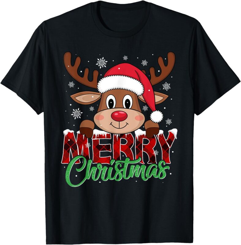 Merry Christmas Reindeer Plaid Xmas Family T-Shirt