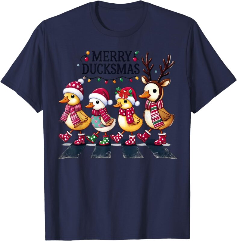 Merry Duckmas Funny Duck Lovers Santa Hat Lights Christmas T-Shirt