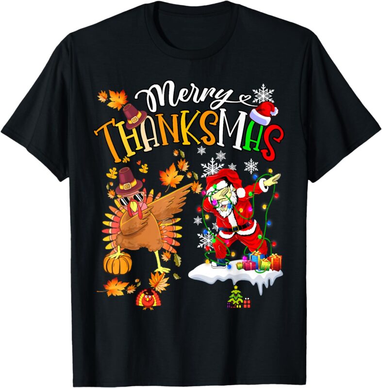 Merry Thanksmas Thanksgiving Christmas, Turkey Santa Dabbing T-Shirt