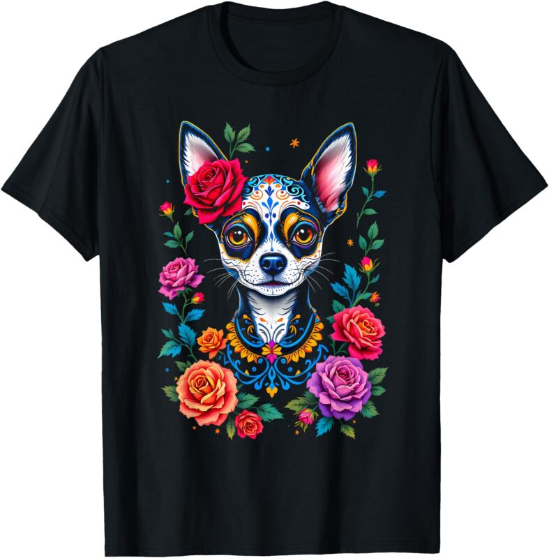 Mexican Sugar Skull Chihuahua Dia De Los Muertos Halloween T-Shirt