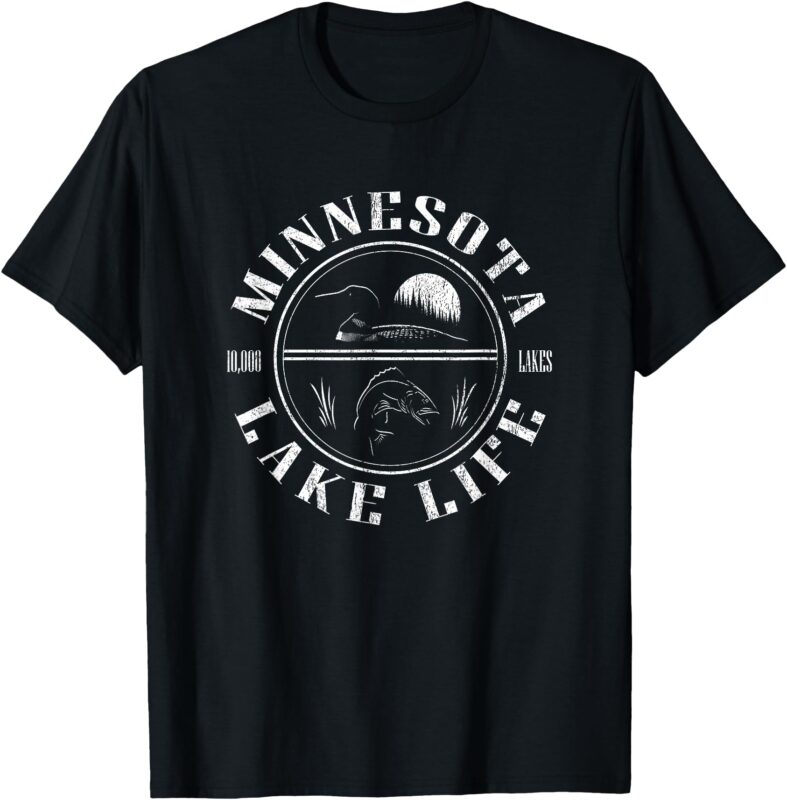 Minnesota Lake Life with Loon, Walleye, and Sunset T-Shirt