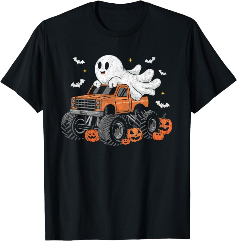 Monster Truck Shirt Boy Kids Ghost Pumpkin Halloween Costume T-Shirt